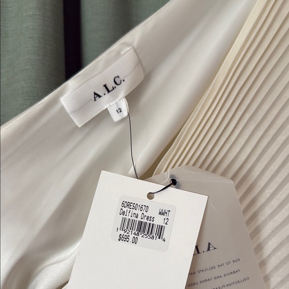 Elegant Cream One-Shoulder Dress - A.L.C. Delfina Satin Pleated Dress - Picture 3 of 6